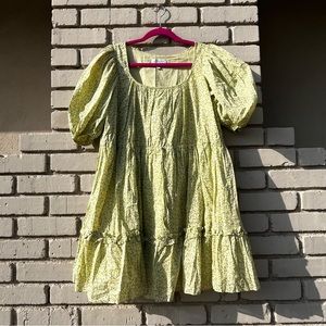 & Other Stories Floral Puff Sleeve Tie Waist Mini Dress in Yellow - Size XS